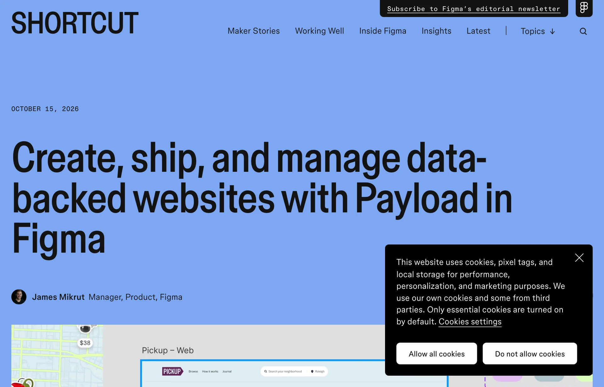 Figma blog 'Create, ship, and manage data-backed websites with Payload in Figma'. Source: figma.com/blog/websites-with-payload-in-figma (captured 2026-10-22)
