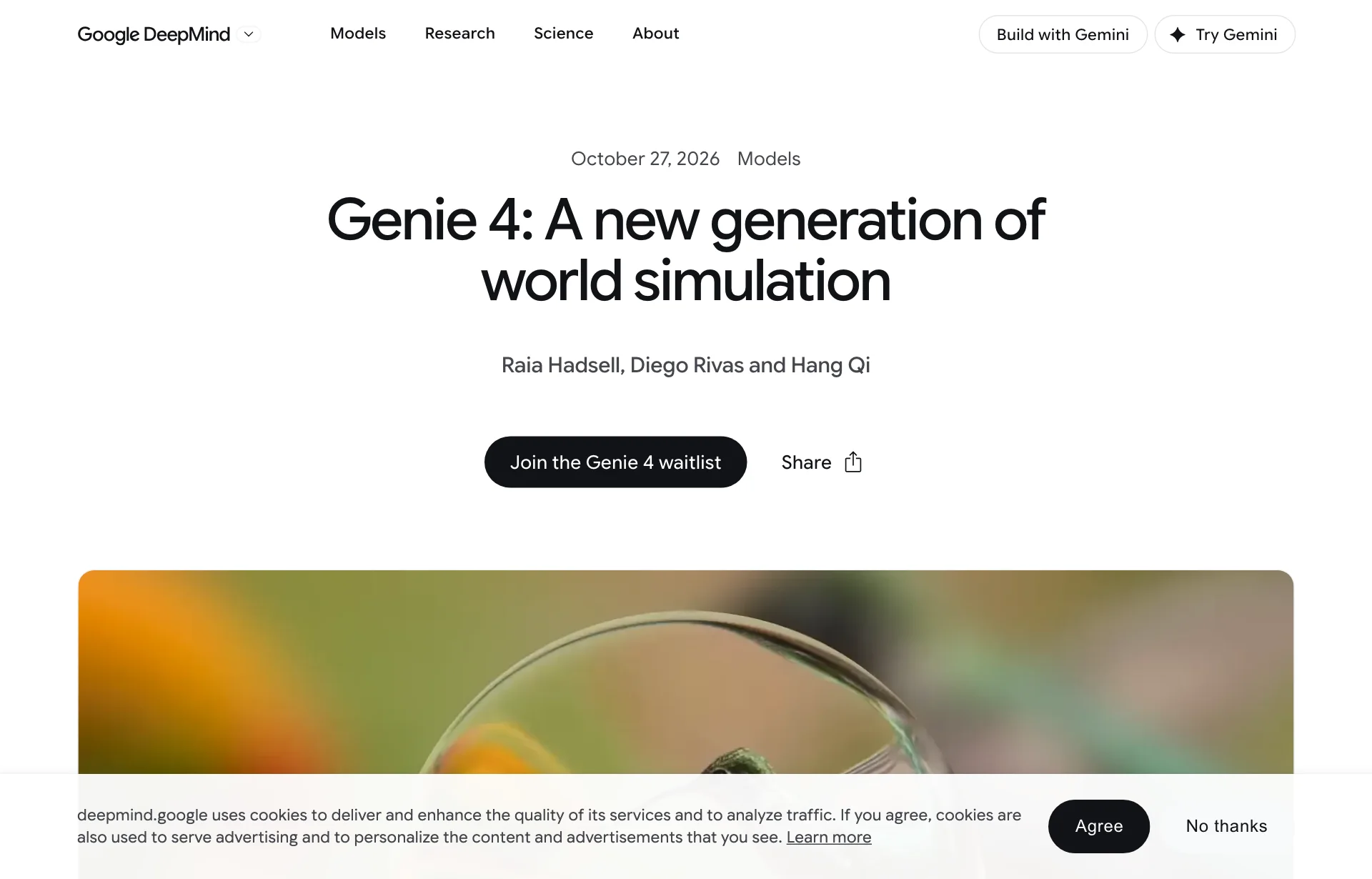 Google DeepMind Genie 4 official blog (source: https://deepmind.google/blog/genie-4-a-new-generation-of-world-simulation/, captured 2026-10-29)